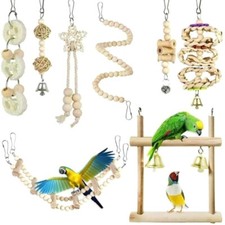 8Pcs Parrot Bird Spiral Staircase Wooden Natural The Swing Beads Ladder Toys set