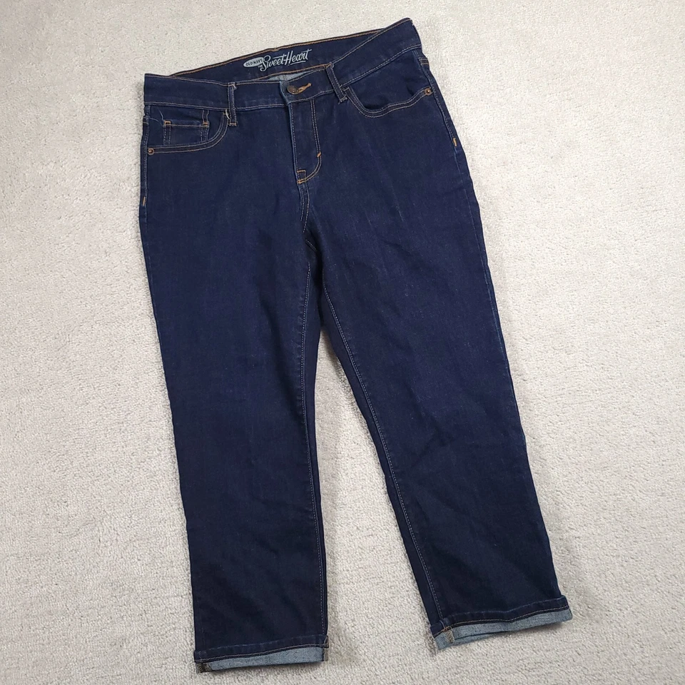 Old Navy The Sweetheart Denim Jean Capri Pants Womens 4 Dark Wash Stretch Cuffed - Image 2 of 4