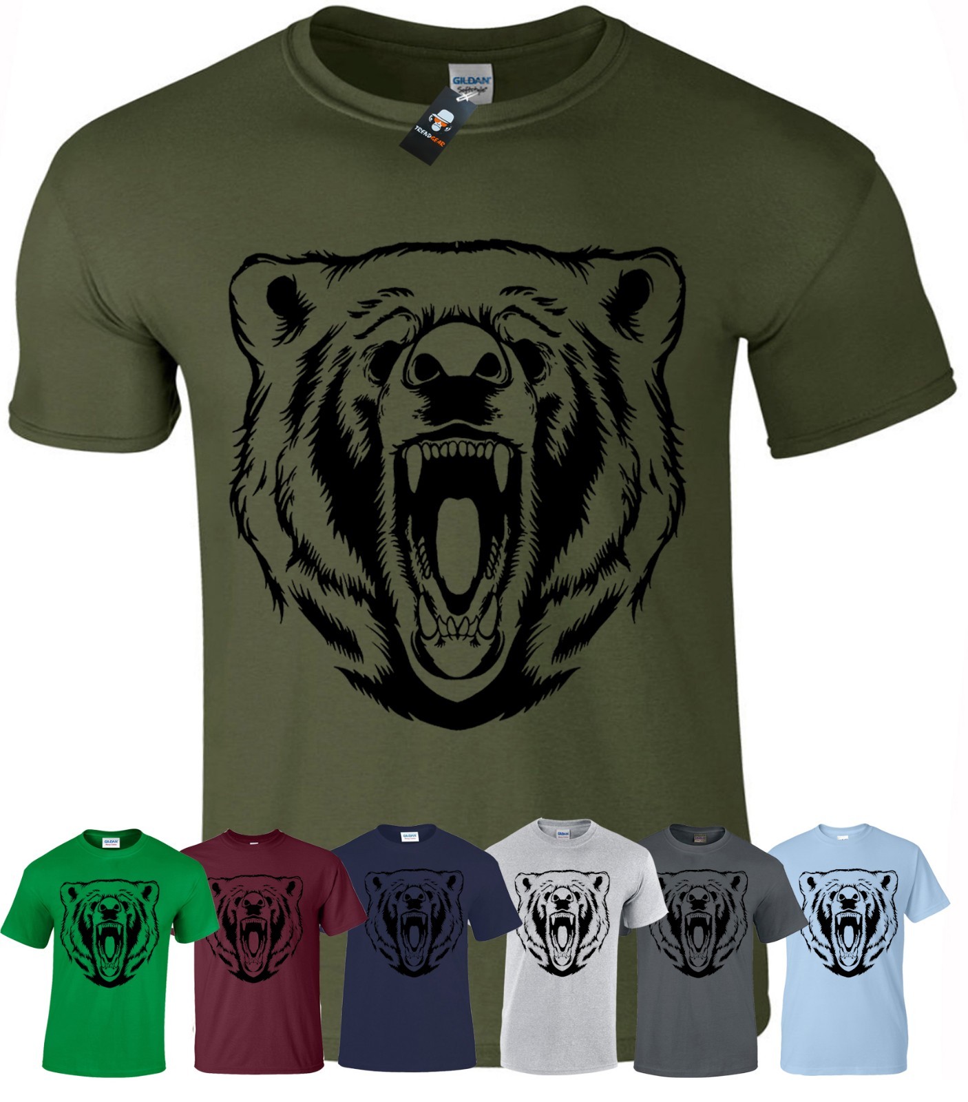 Grizzly Bear Graphic Tee Wild Hunter Tattoo Style Panda Wildlife Christmas Gift Shirt