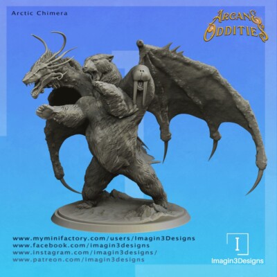 Arctic Chimera | D&D Miniature | Imagin3Designs | Arcane Oddities | 28mm