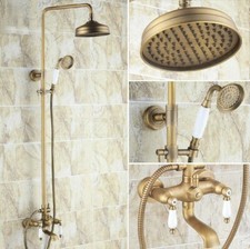 Antique Brass Wall Mount 8" Rain Shower Faucet Tub Mixer Tap Hand Shower Zrs147