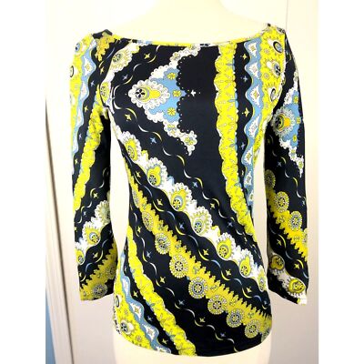 Vintage Emilio Pucci Multicolor Mod Psychedelic Print Stretch Top Size 36/6