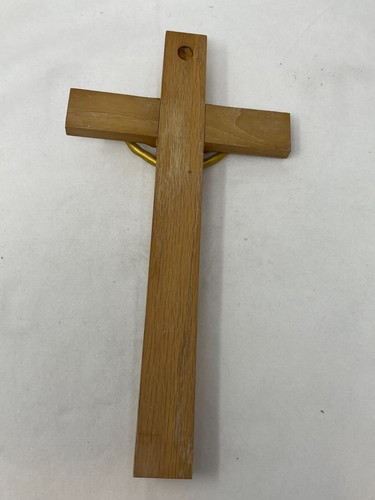 CRUCIFIJO PARED MADERA CRISTIANISMO VINTAGE METAL DORADO JESÚS 12,75" - Imagen 5 de 5