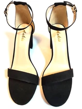Ankis black faux suede 4" heel ankle strap sandal Women's US Size 6.5 Medium New