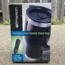 New Emerson Stainless Steel Heated 14 Oz Travel Mug 12v Auto Power Adapter