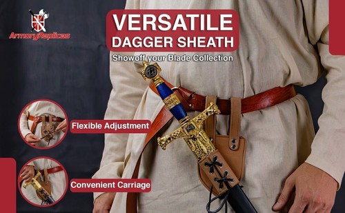 Medieval Functional Genuine Bovine Leather Sword Dagger Belt Frog | 8 Colors - Picture 5 of 15
