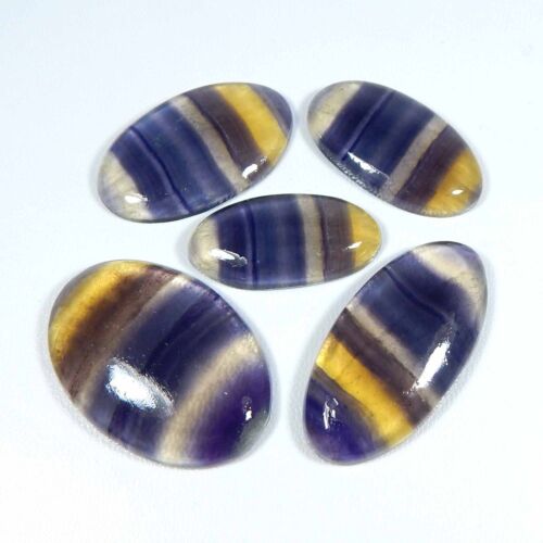 Blue Yellow Fluorite Cabochon Wholesale 5 Pcs Lot Natural Gemstone 258 Cts #6082 - Picture 1 of 7