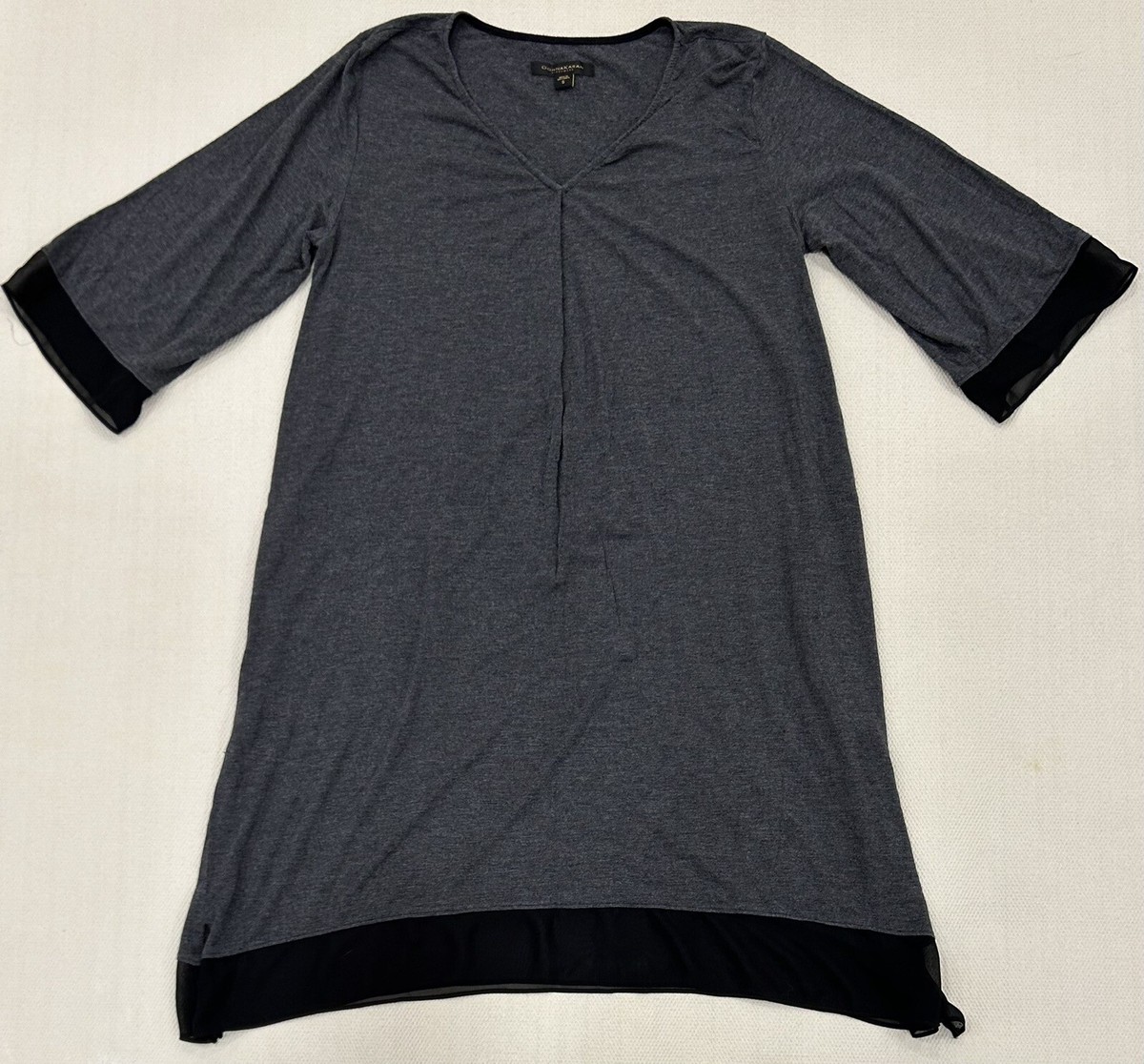 Donna Karan Sleepwear Gray Dress With Black Sheer Trim At Arms And Hemline  Sz S
