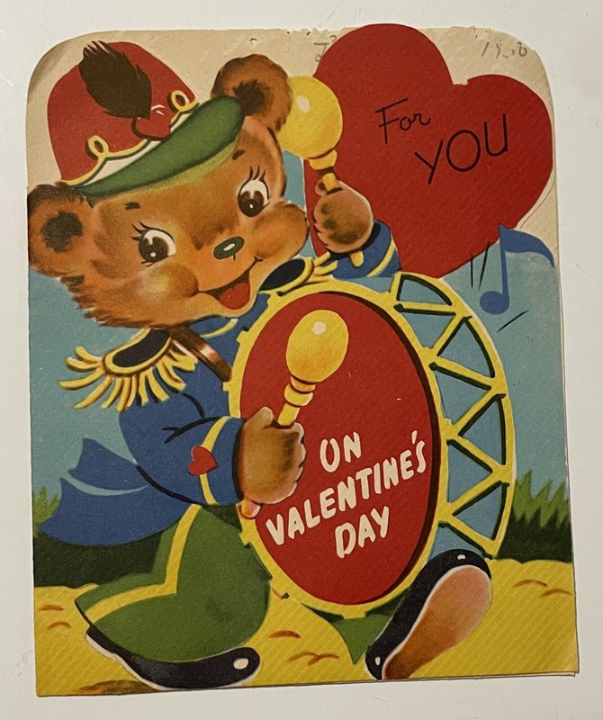 Vintage 1938 Child’s Valentine With Bear In Marching Band