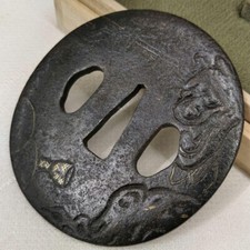 Japanese Antique Tsuba of Katana Samurai Sword Guard Iron Rare Design 73-C17