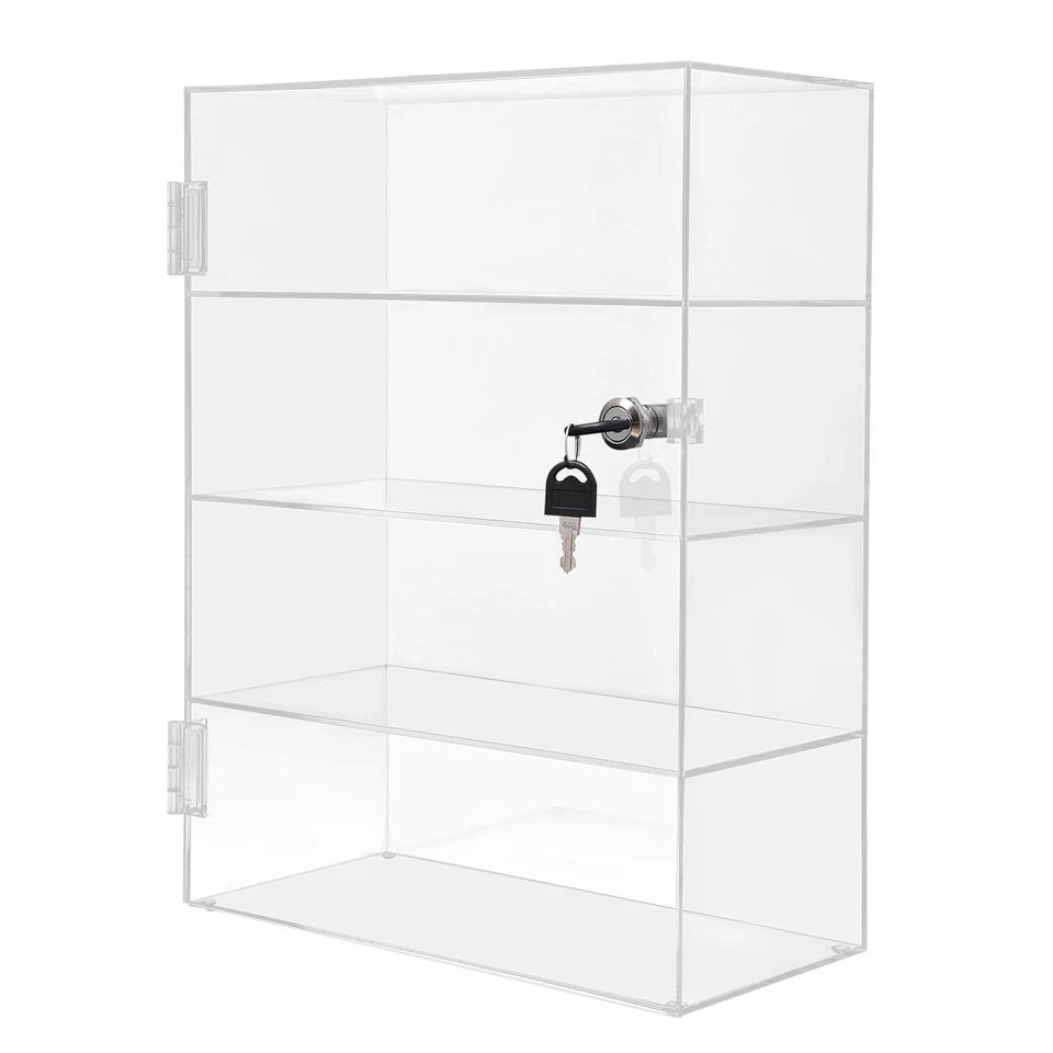 Clear Acrylic Display Case Countertop Cabinet Box 4 Shelves Showcase with Lock - Image 3 of 4