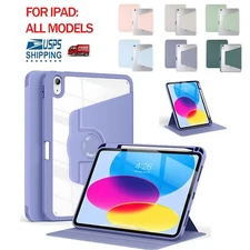 For iPad 5 /6th 7th 8th 9th 10th Generation Rotating Transparent Back Case Cover