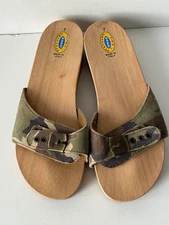 DR. SCHOLL'S*CAMOUFLAGE CAMO PRINT LEATHER WOOD WALKING SANDALS SLIDES*7