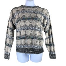Vintage Sweater Large Crewneck Pullover Blue Gray Argyle Striped Private Club
