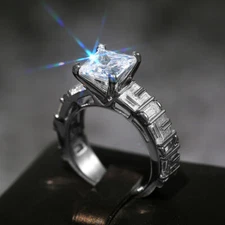 Princess Cut White AAA CZ 925 Silver Band Women's Engagement Gift Ring Size 6-10