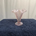 Fenton Pink Opalescent Hobnail Trumpet Footed Vase ruffled Edge 3-3/4" Tall
