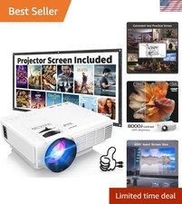1080P Mini Projector with Screen - Portable Home Theater and Two-Way Bluetooth