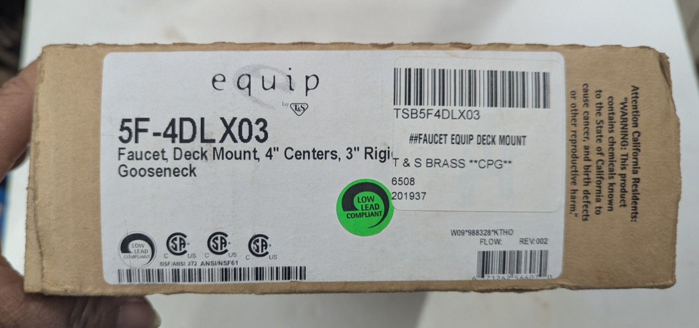 T&S Brass 5F-4DLX03 4" Deck Mount, 4" Centers, Gooseneck Faucet w/ Lever Handles