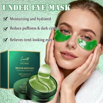 Cruelty-Free Avocado Eye Masks, 60 Pcs   Gel Patches for Hydration & Elasticity