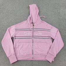 Bebe Sport Hoodie Womens Small Pink Logo Graphic Pockets Full Zip
