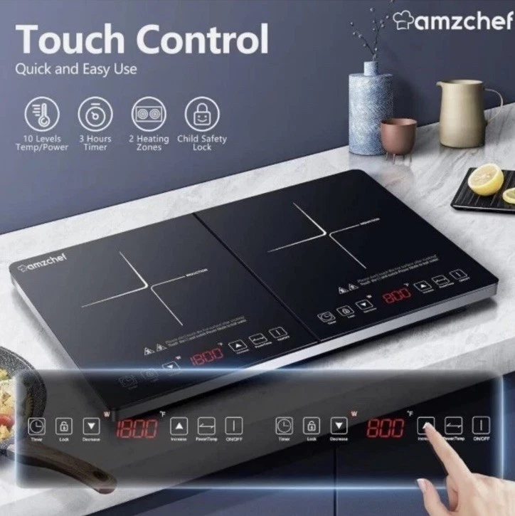 Amzchef 2 Burner Electric Countertop Cooktop Stove 120V Portable 1800W Black