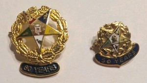 2 Order of the Eastern Star OES 50 & 60 Year Service Award Lapel Pin Masonic