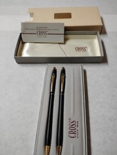 Vintage Cross pen and pencil set matte black GE Emblem Tested/Working In Box