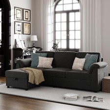 L-Shaped Convertible Sectional with Pillows