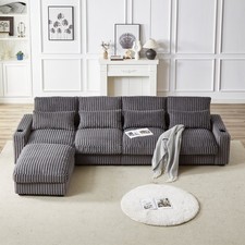 126" Corduroy L-Shaped Sofa w/ Cup Holder  USB
