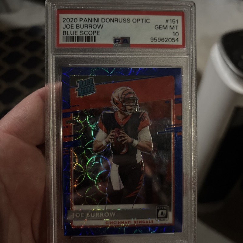 2020 Panini Donruss Optic Joe Burrow (RC) Blue Scope Prizm #151 PSA 10 GEM MT
