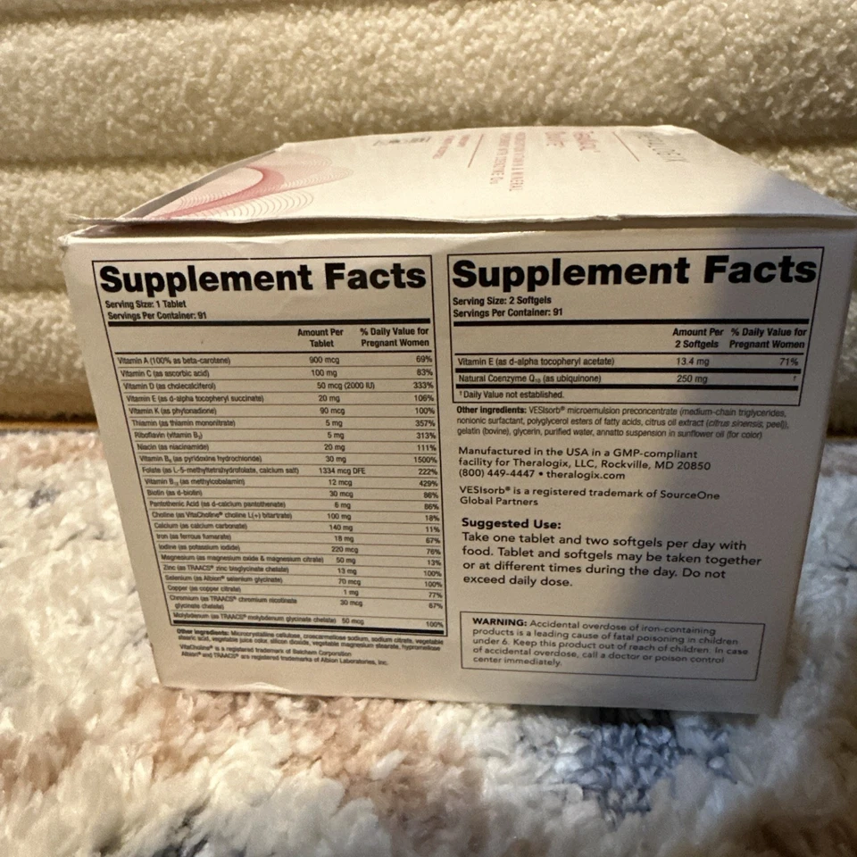 Vitaminas preconcepcionales Theralogix TheraNatal OvaVite suministro para 13 semanas Foto 2 de 2