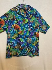 Vtg 9th Wave Hawaiian Shirt Men's XXL 2X Made In USA Colorful Fish 100% Cotton