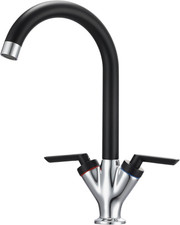 Black and Chrome Kitchen Tap Dual Lever Kitchen Taps Mixer Monobloc Sink Mixer T