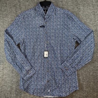 Johnnie-O Cecil Men Top Shelf Corduroy Geometric Floral Shirt Wake Blue Sz S NEW