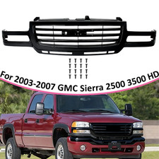 For 2003-2007 Gmc Sierra 2500 3500 Hd Glossy Black Front Bumper Grill Grille Abs