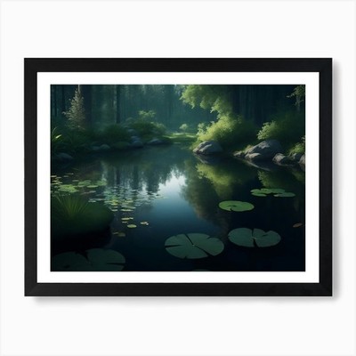 Landschaft eines kleinen Teiches inmitten des gerahmten Wandbild Poster Leinwanddruck Bild