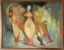 EMIL KOSA JR VINTAGE MODERN ABSTRACT CUBISM OIL PAINTING VINTAGE SURREALISM 1957