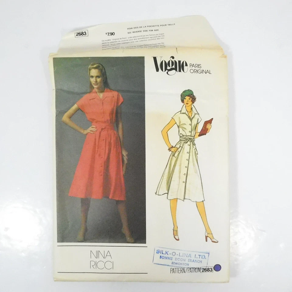 Vogue 2683 Misses Dress Belt Pattern Size 10 CUTt Nina Ricci Paris Shirtdress - Image 3 of 4