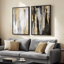 Large Framed Black and White Abstract Wall Art for Living Room, Set of 2 Piec...