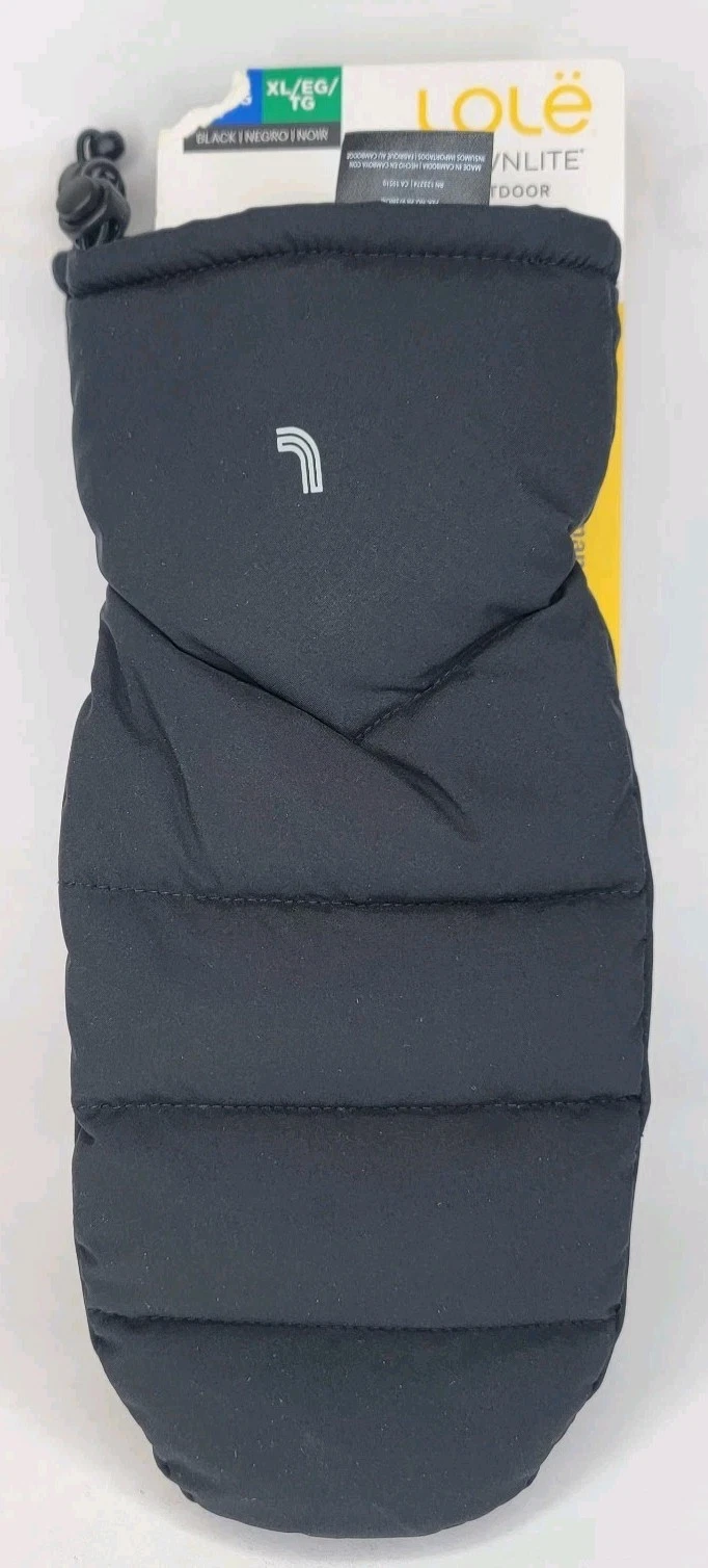 LOLË PUFFER MITTENS BLACK SIZE L/XL WARM LIGHTWEIGHT WINTER GLOVES