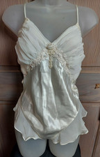 Vintage 1980's Delicates Silky White Satin Hi Waisted Bodysuit Teddy Size M