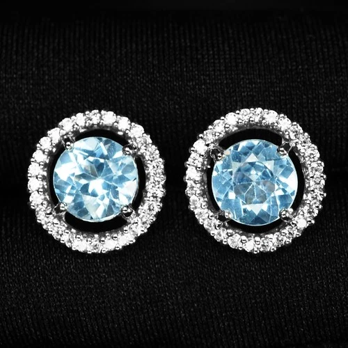 Pristine Pastel Blue Sapphire 3.45Ct 925 Sterling Silver White Gold Earrings