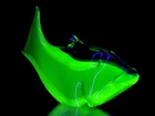 Vtg MCM Murano Sommerso Uranium Vaseline Glass Fish Sculpture 11”
