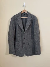Drake’s London Herringbone Harris Tweed Games Blazer Jacket Grey Wool 46