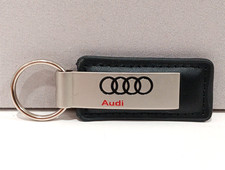 Audi Car Dealer Leather Metal Key Chain Fob Ring Black Silver