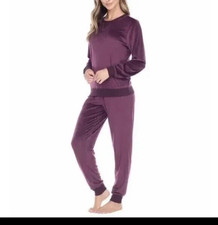 Womens Honeydew Velour Super Soft Fleece 2 Piece Lounge Set, MEDIUM, Purple