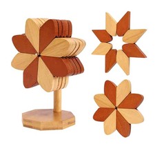 Wooden Placemats - Tree Washer Set, Wooden Pinwheel Coaster Set with Stand fo...