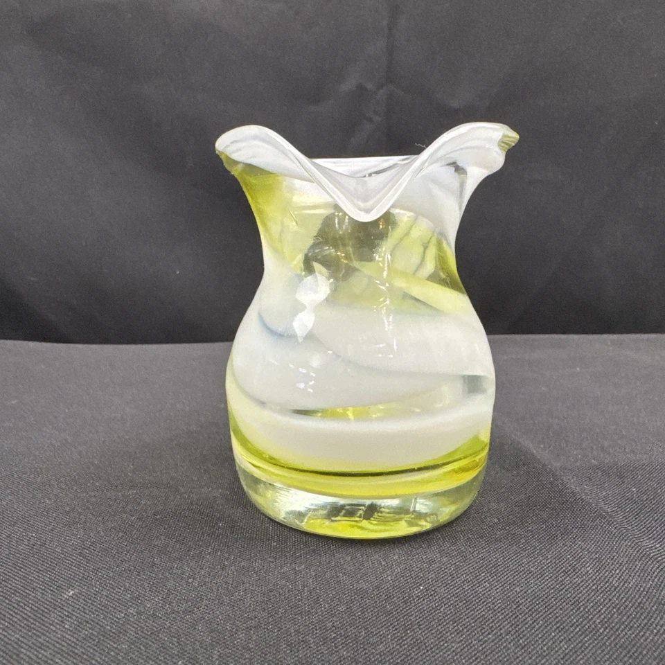 Crema soplada a mano Smith's Old Timer de colección Fort Smith AR. Remolino amarillo y blanco Foto 4 de 4