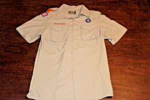 Boy Scouts of America BSA Men's Shirt Tan Small Vented Poly Microfiber Sewn Patc