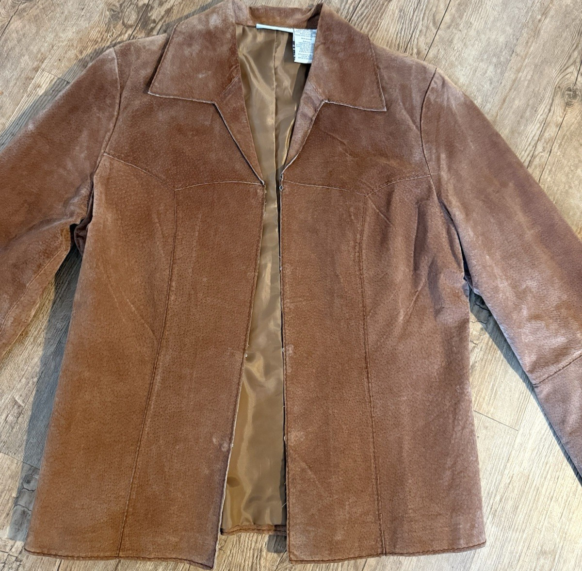 Chico's Women's Brown Leather Zip Front Lined Short Jacket Long Sleeve Sz M